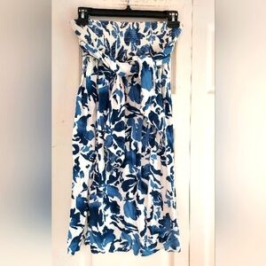 Juicy Couture Strapless Dress Petite Small Blue White Floral Beach Hawaii Tropic